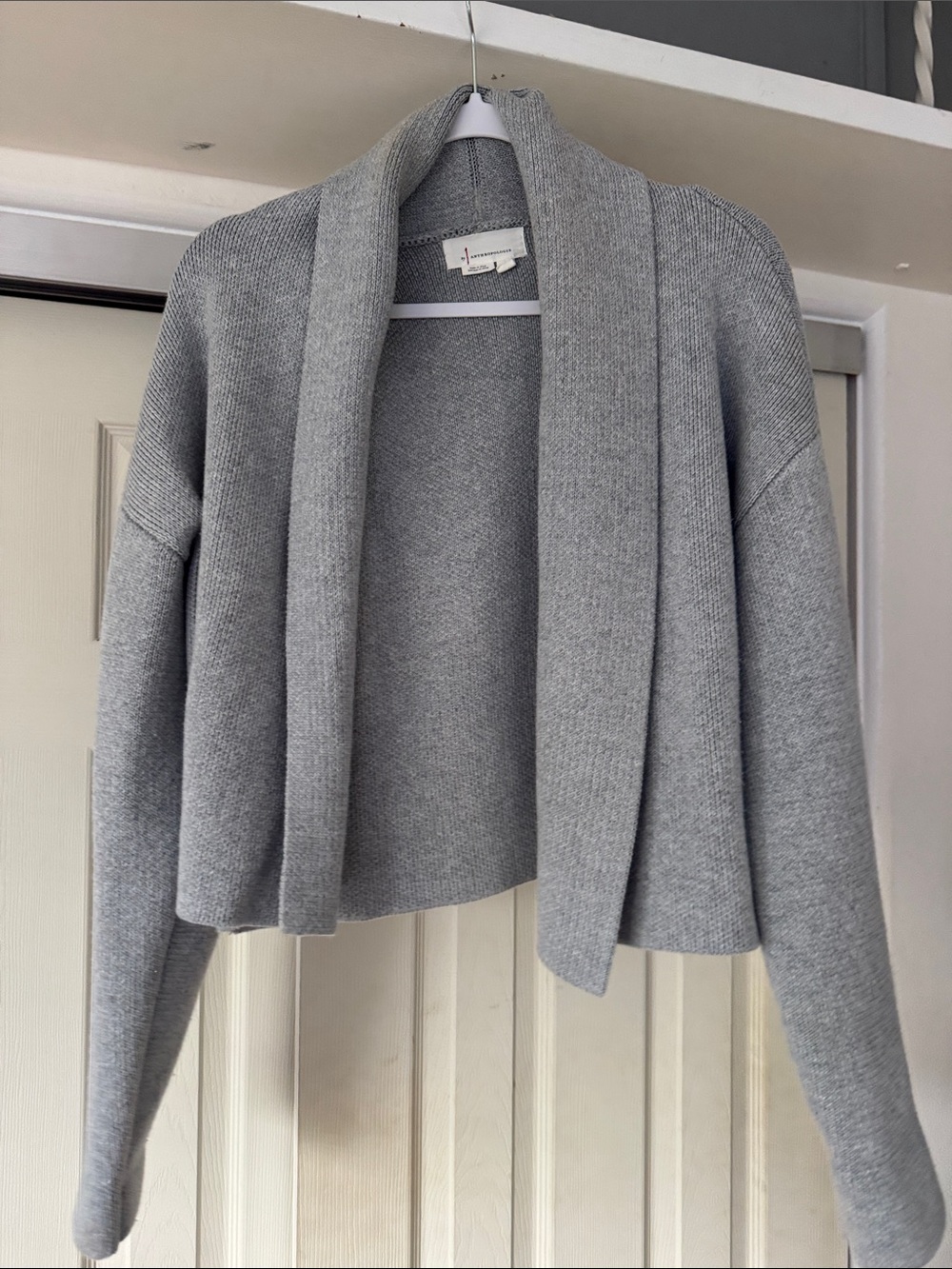 Anthropologie Gray Open-Front Knit Cardigan